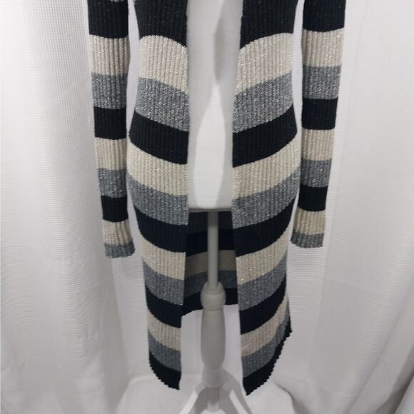 VENUS! BLACK/GRAY/SILVER METALLIC RIBBED KNIT DUSTER LENGTH CARDI SWEATER! SZ S - Picture 5 of 13